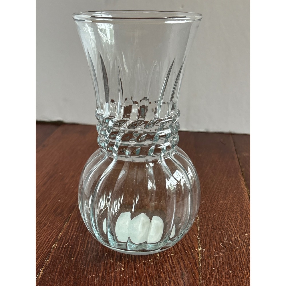 Indiana Glass Clear Crystal Swirl Vase‎ 6.5 Inch Ribbed Hourglass 31479 USA Made